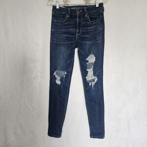 American Eagle Outfitters Size 6 Super Stretch X Distressed Dark Wash Jeans